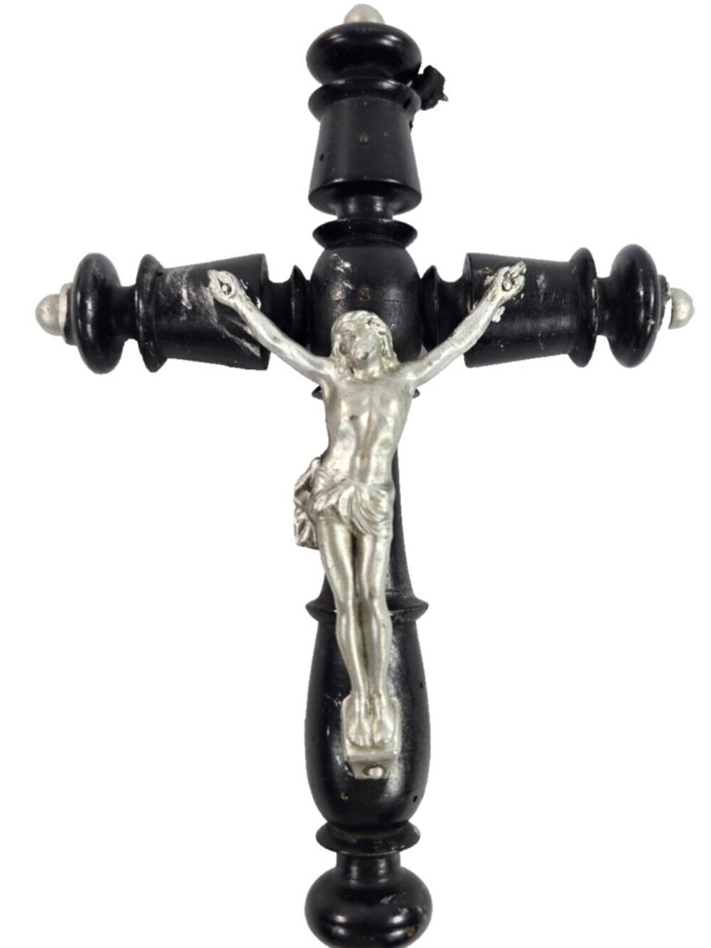 Antique Crucifix Wall Hanging Cross Black Wood Aluminum Gothic Unusual